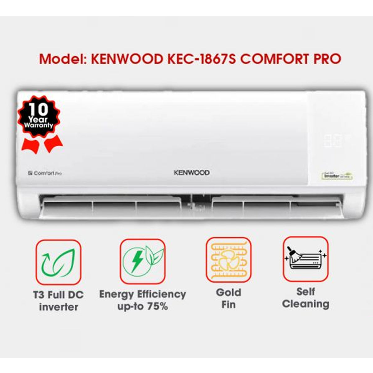 Kenwood 1.5 Ton DC Inverter Split Air Conditioner KEC-1867S Comfort Pro Heat and Cool