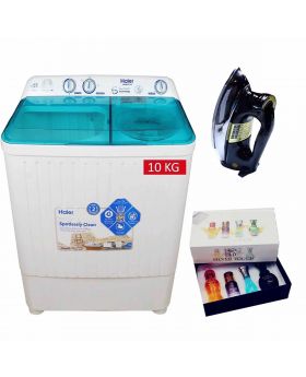 Haier 10 KG Semi-Automatic W/M HWM-100BS + National Deluxe Automatic Iron RM-57 + Silver Touch Perfume Set