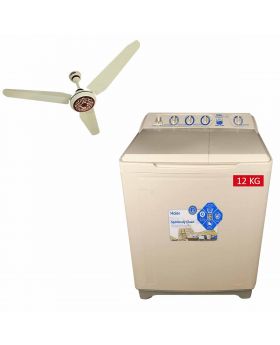 Haier Semi-Automatic Washing Machine HWM-120AS + Ornate 100% Pure Copper Wire 56" Ceiling Fan 