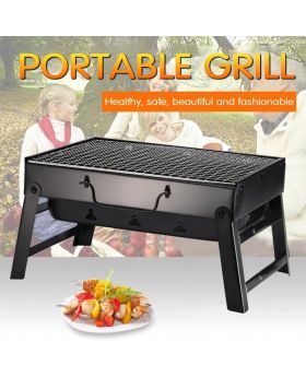 Portable Folding Charcoal Grill For Picnic Black Steel Collapsible Barbecue Oven Household BBQ Grill