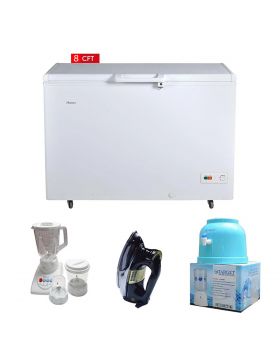 Haier 245SDI Inverter Deep Freezer + National Deluxe Automatic Iron RM-57 + Target Water Dispenser + National 3 In 1 with Blender Drymill and Chopper - HJ-8883