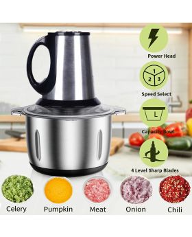 3Speeds Electric Meat Grinder Large Stainless Steel Meat Mincer 3L Food Processor Household Electric Chopper