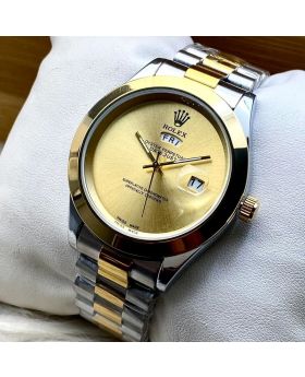 Rolex Oyster Perpetual Day and Date Working Stain Steel Chain Rolex Original Lock (Silver Golden)