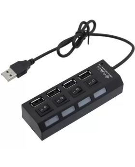 BB4 UNIVERSAL High Speed LED 4 Port USB 2.0 Hub WITH Power On/Off Button Switch AND CABLE USB Hub  (Black)