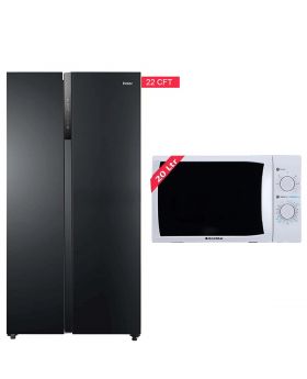 Haier Side by Side Inverter Refrigerator HRF-622IBG (Glass Door)  + EcoStar Microwave Oven 20 Ltrs EM 2023BSM