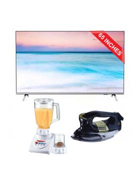 Philips 6600 series, 65” 4K UHD LED Smart TV 4k 65PUT6654_98 + National Romex Blender 2 In 1 + National Deluxe Automatic Iron RM-57
