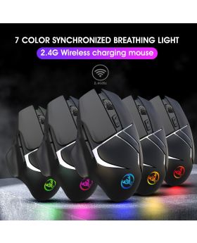 HXSJ T60 Ultra-Thin Wireless Mouse Rechargeable Colorful Glowing 2.4GHz Gaming Mouse 2400DPI With 7 Colorful Breathing Lights