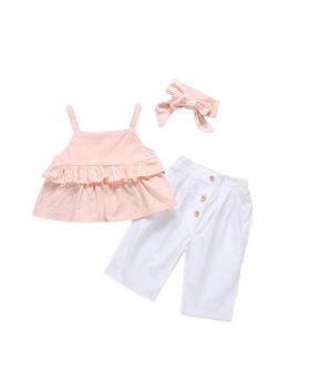 3 PIECE BABY GIRL STYLISH TOP & SOLID PANT WITH HEADBAND
