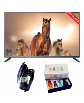 Haier Smart LED H40K6600/H40K66FG - 40" Full HD Android 9.0 Glass TV (Frame Less) + National Deluxe Automatic Iron RM-57 + Silver Touch Perfume Set