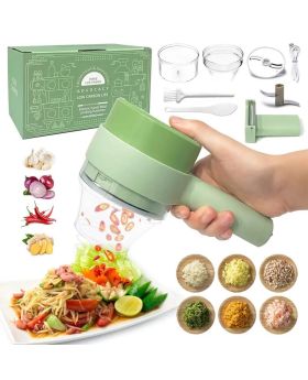 4 in 1 Portable Electric Vegetable Cutter Set, Wireless Food Processor Handheld Food Chopper with Brush and Skin-peeler, Wireless Food Processor Garlic Slicer for Pepper Chili Onion Celery Meat