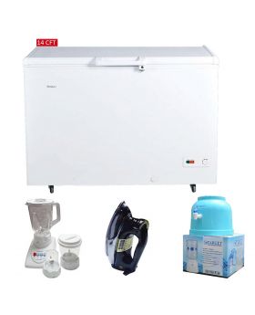 Haier Chest Freezer HDF-405SD + National Deluxe Automatic Iron RM-57 + Target Water Dispenser + National 3 In 1 with Blender Drymill and Chopper - HJ-8883