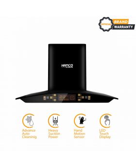 Hanco Black Stainless Steel Kitchen Hood with Hand Motion Sensor and LED Touch Display - Chimney Size 29.5 Inch and 35.5 Inch