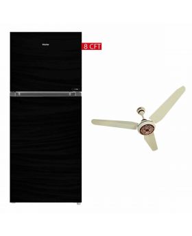 Haier Glass Door Refrigerator 8 Cft HRF-216 EPC/EPB/EPR Without Handle - 8 CFT + Ornate 100% Pure Copper Wire 56" Ceiling Fan 