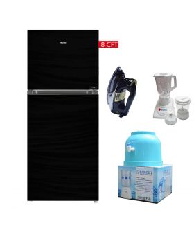 Haier Glass Door Refrigerator 8 Cft HRF-216 EPC/EPB/EPR Without Handle +  National Deluxe Automatic Iron RM-57 + Target Water Dispenser + National 3 In 1 with Blender Drymill and Chopper - HJ-8883