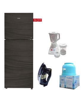 Haier Glass Door Refrigerator HRF-246 EPR/EPB/EPC Without Handle + National Deluxe Automatic Iron RM-57 + Target Water Dispenser + National 3 In 1 with Blender Drymill and Chopper - HJ-8883