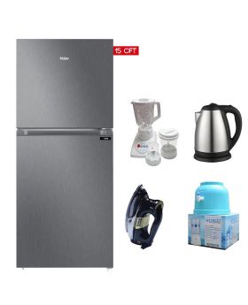 Haier Refrigerator E-Star Series HRF-438 EBS/EBD Without Handle + National Deluxe Automatic Iron RM-57 + Target Water Dispenser + National 3 In 1 with Blender Drymill and Chopper - HJ-8883 + National Exclusive Electric Kettle