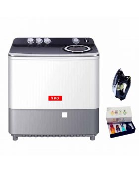 Haier 9KG Washing Machine Semi Automatic HTW110-186 | Twin Tub + National Deluxe Automatic Iron RM-57 + Silver Touch Perfume Set
