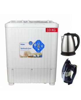 Haier 10KG Semi-Automatic W/M HWM-100AS +  National Deluxe Automatic Iron RM-57 + National Exclusive Electric Kettle
