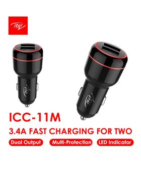 Itel 3.4A Dual USB Port Fast Car Charging Black (ICC-11)