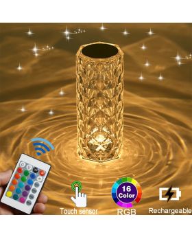 Crystal Diamond Table Lamp, 16 Color Changing Touch Lamp USB Romantic Rose Diamond Table Lamps, Remote Touch Creative Lights for Bedroom Living Room Party Dinner Decor
