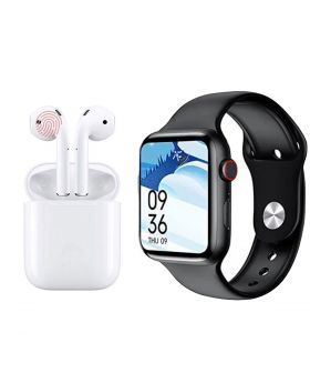 MC72 Pro Smart Watch 44MM with Magic Crown (Black) + i14 TWS 1:1 Wireless Bluetooth 5.0 Earphone Earbuds Touch Control Double Pairing