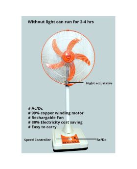 Chargeable Fan AC/DC Energy Saver Adjustable Stand without Electricity Operated 3 hrs on High Speed