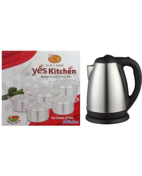 Yes Kitchen Metal Finish Fine Set 5 Pcs + National Exclusive Electric Kettle 
